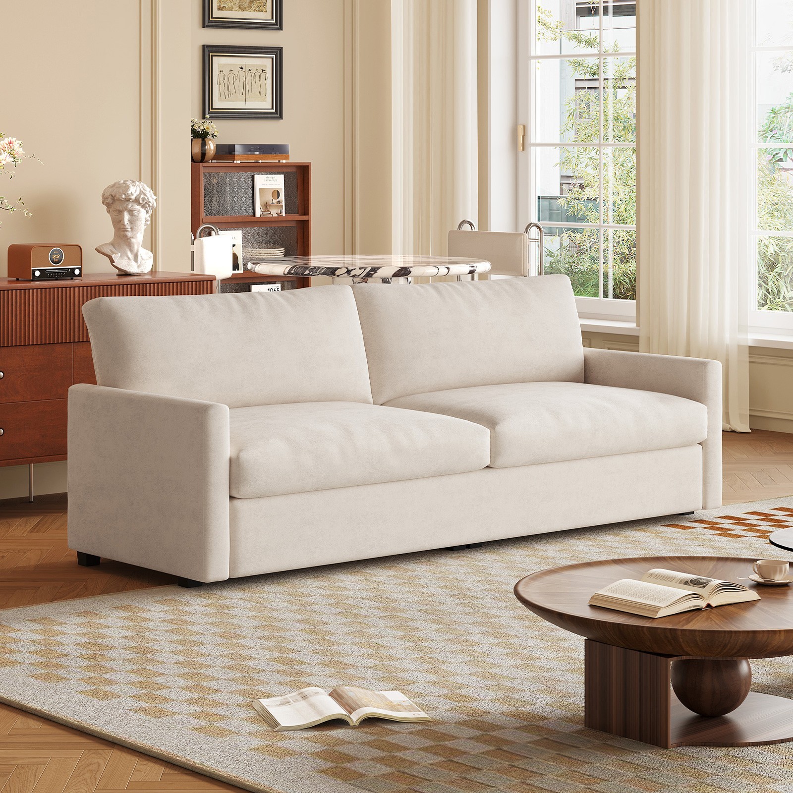 Polyester Loveseat Sofa,2 Seater Sofa With 2 Pillows,Sofa Couch For Living Room
