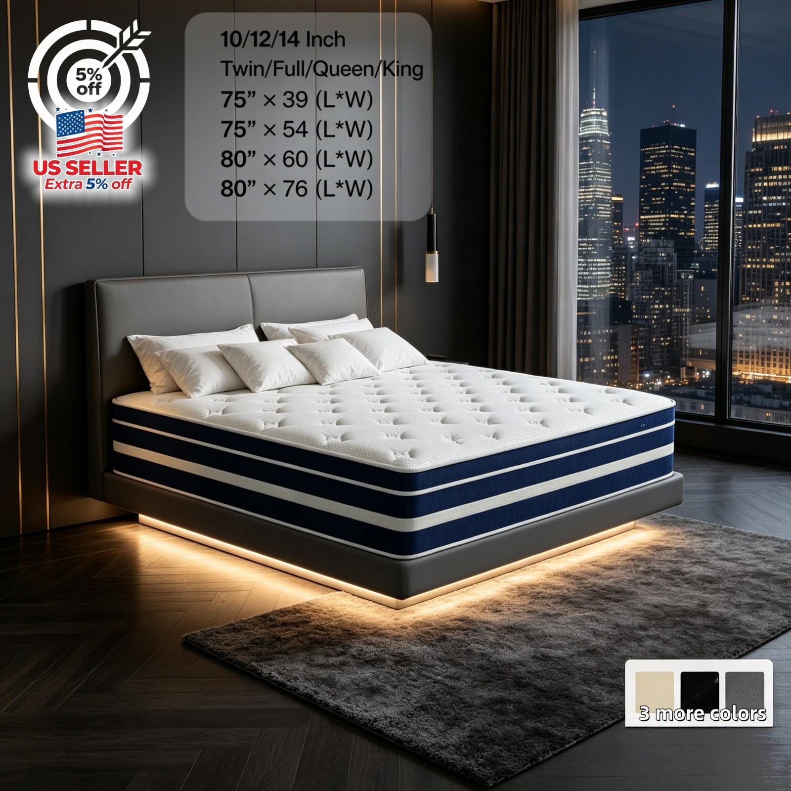 12”14” Premium Memory Foam&Spring Hybrid Mattres King Queen Full Twin Size NEW