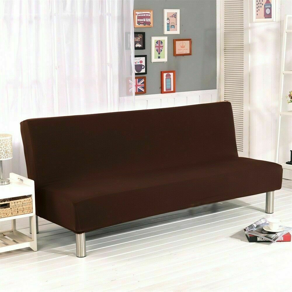 Solid Color Armless Sofa Bed Cover Stretch Futon Slipcover 3 Seater Couch Sofa