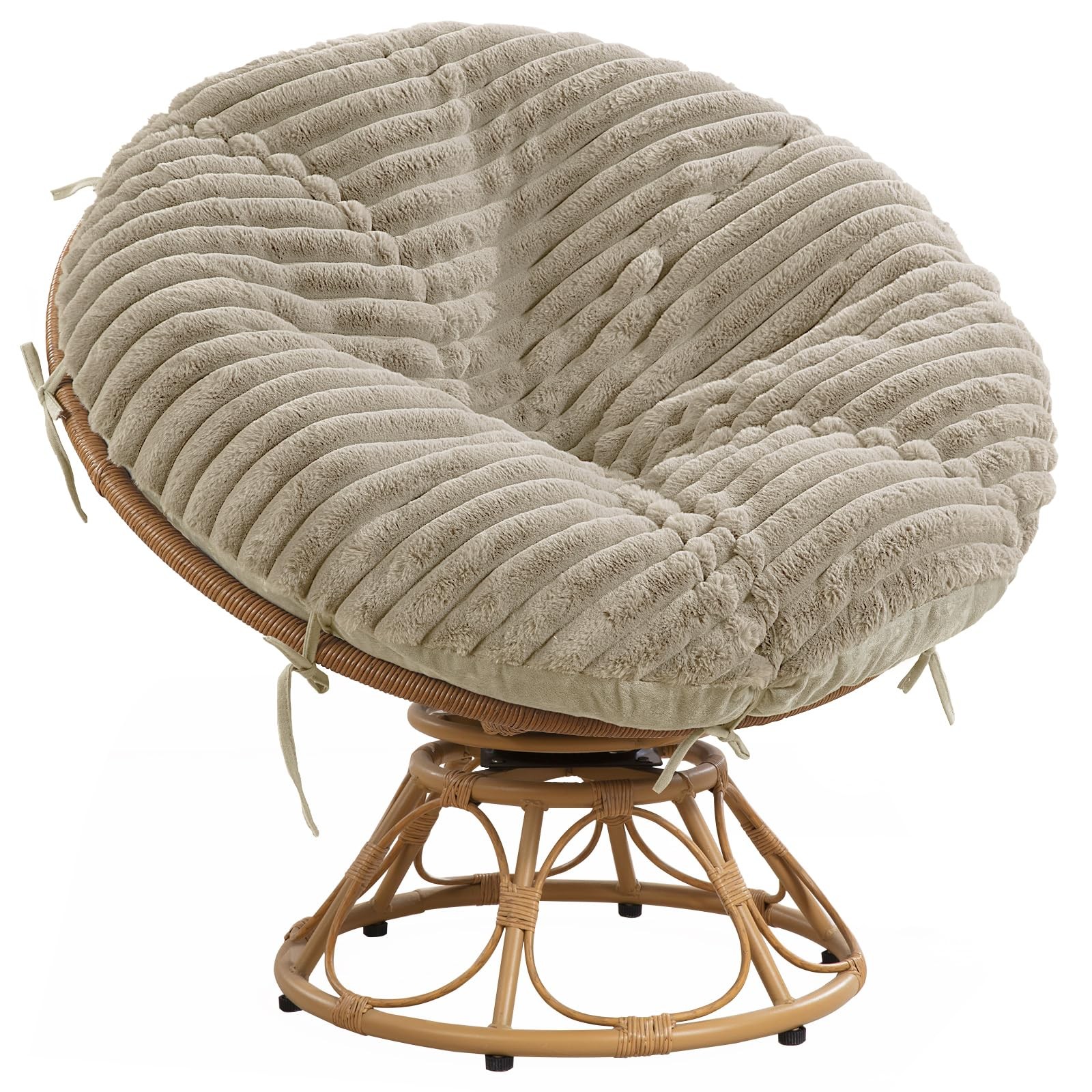 Fluffy Khaki Papasan Chair Cushion Cover 50″x50″ Faux Fur 8 Ties
