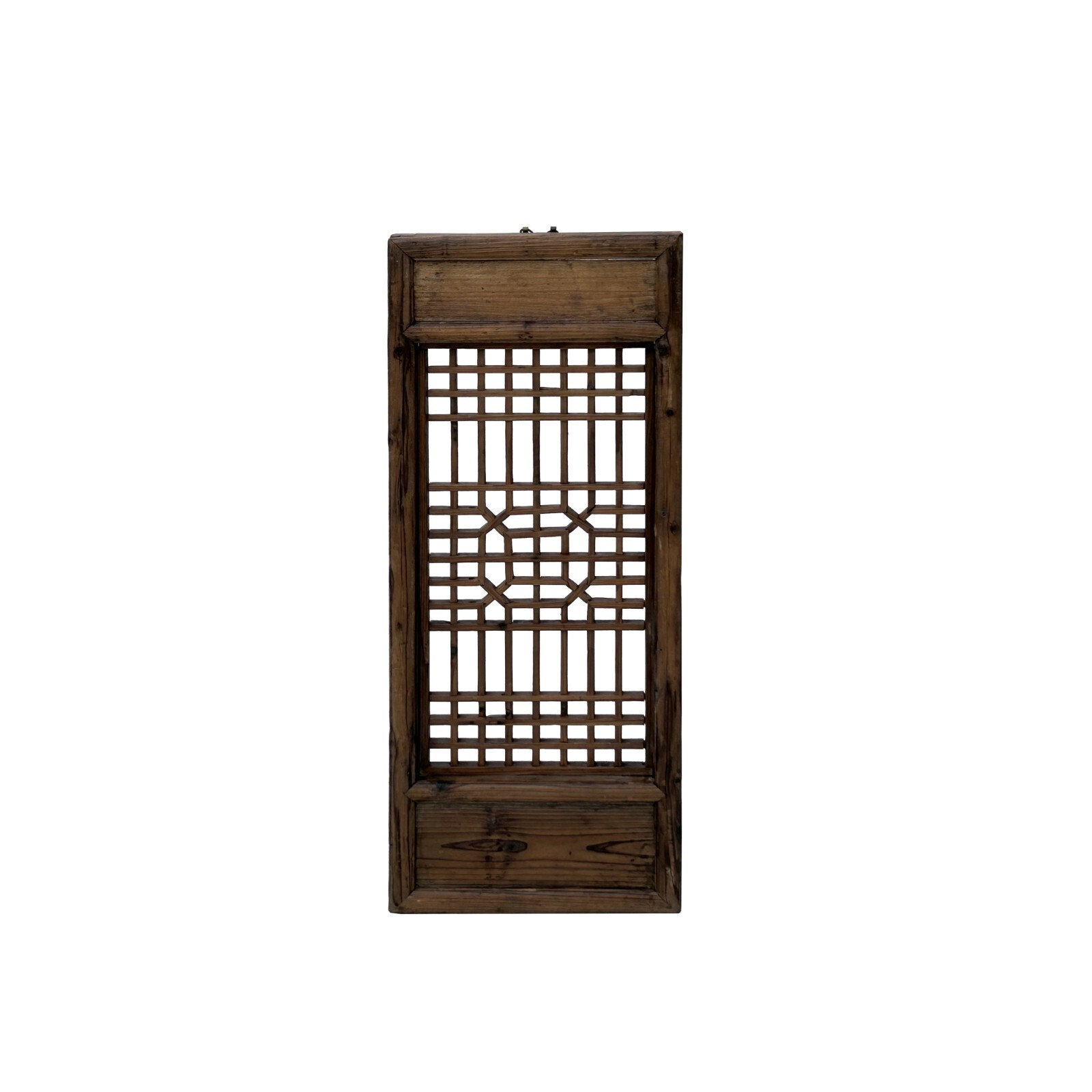 Chinese Vintage Restored Wood Geometric Pattern Brown Wall Hanging Art ws3743