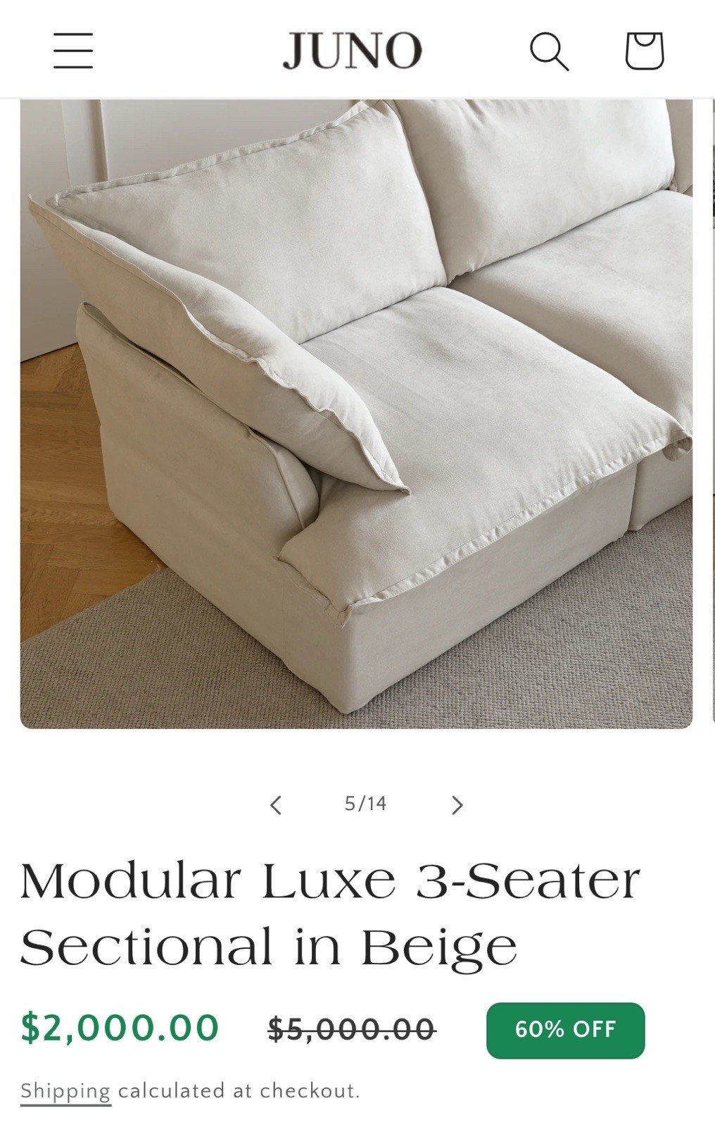 122” Brand New Cloud Couch with Chase That Serves As Storage As Well.