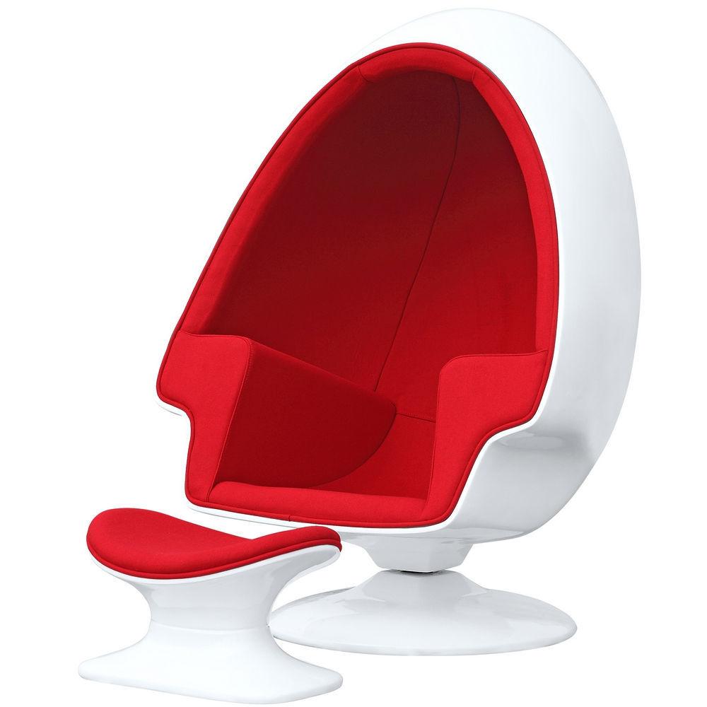 Alpha Egg Chair and Ottoman Red Accent White egg shell Chamber shape #3021