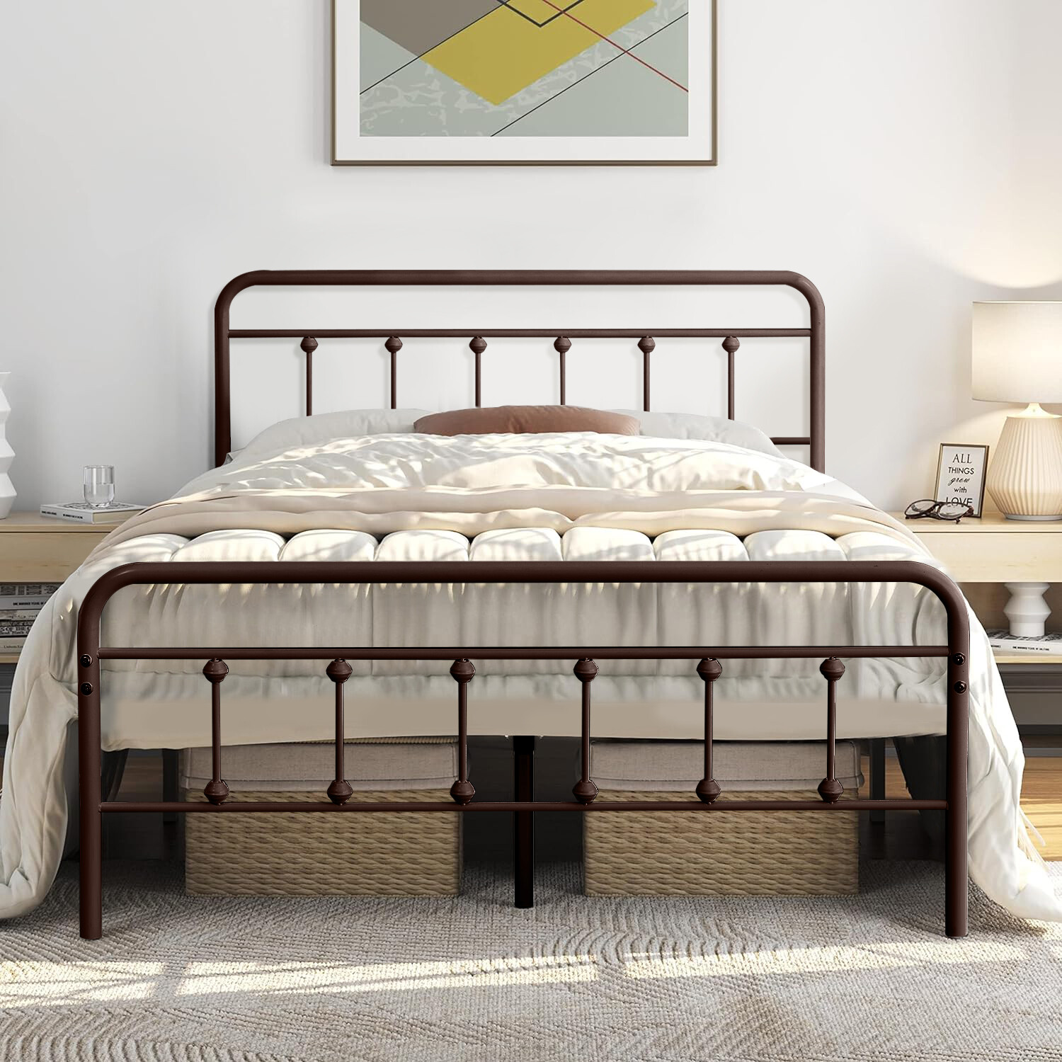 Bed Frame Twin Queen King Victorian Headboard Metal Platform Mattress Foundation