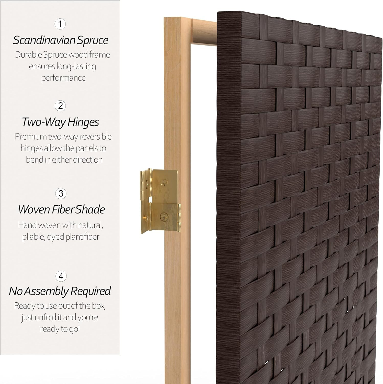 7 Ft. Tall Woven Fiber Room Divider – Dark Mocha – 6 Panel