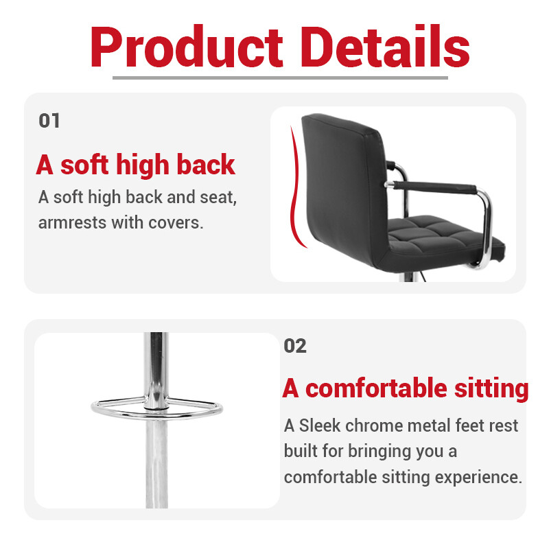 Bar Stool Set of 2 PU Leather Metal Chairs Counter Height Swivel Adjustable