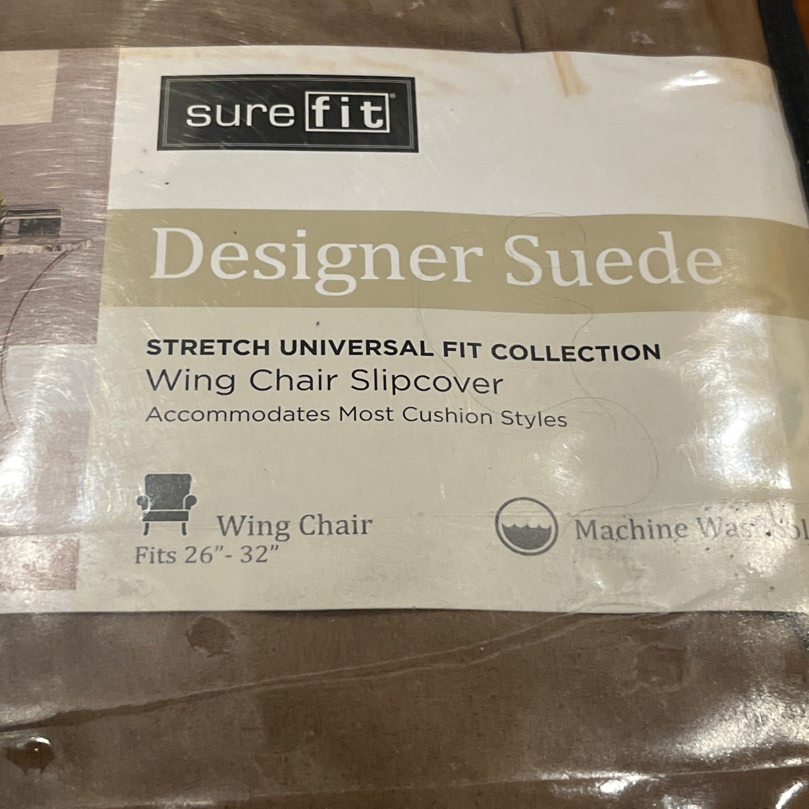 Sure Fit Designer Suede Wing Chair Slipcover – Taupe NEW