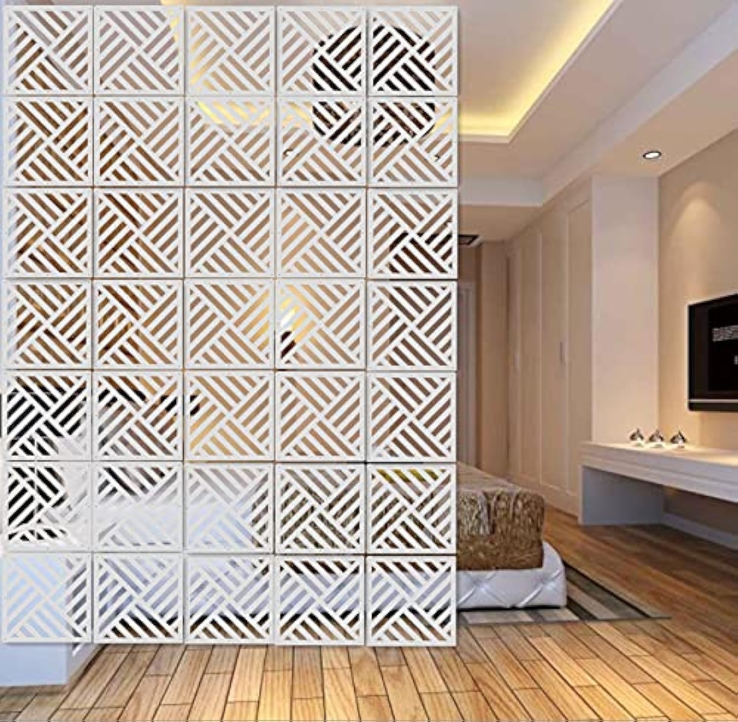 12 PCS 11.4×11.4 Inch White Hanging Room Divider Wood Plastic Panel Screen