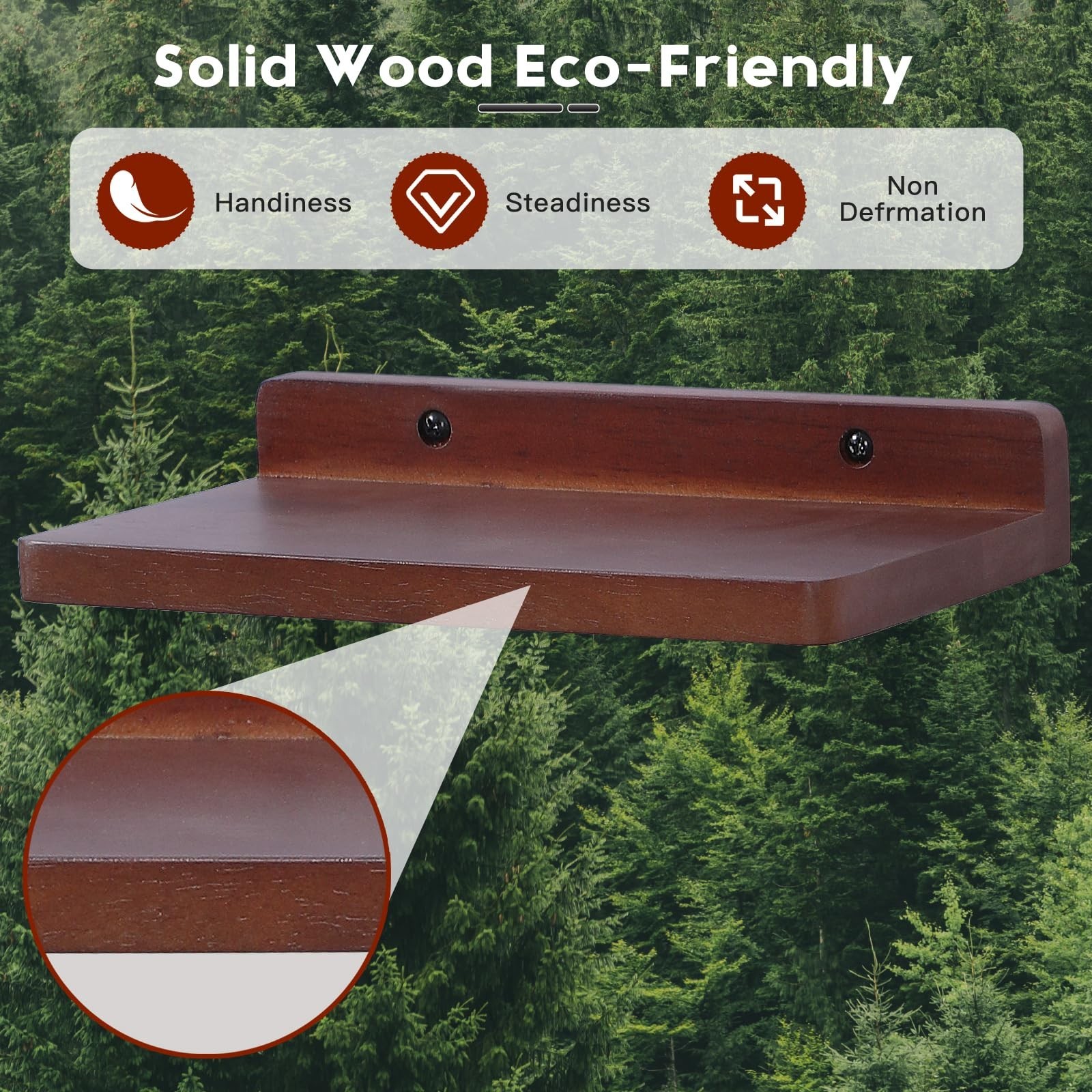 Set of 3 Small Floating Wall Shelves, 5×8.5 Inches, Dark Walnut Display for Bedr