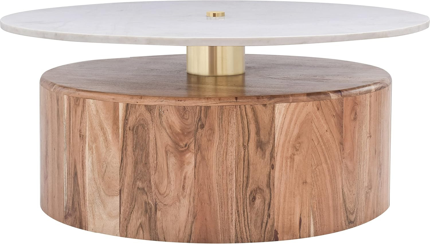 Stylish 36″ Square Marble Top Coffee Table with Solid Acacia Wood Base
