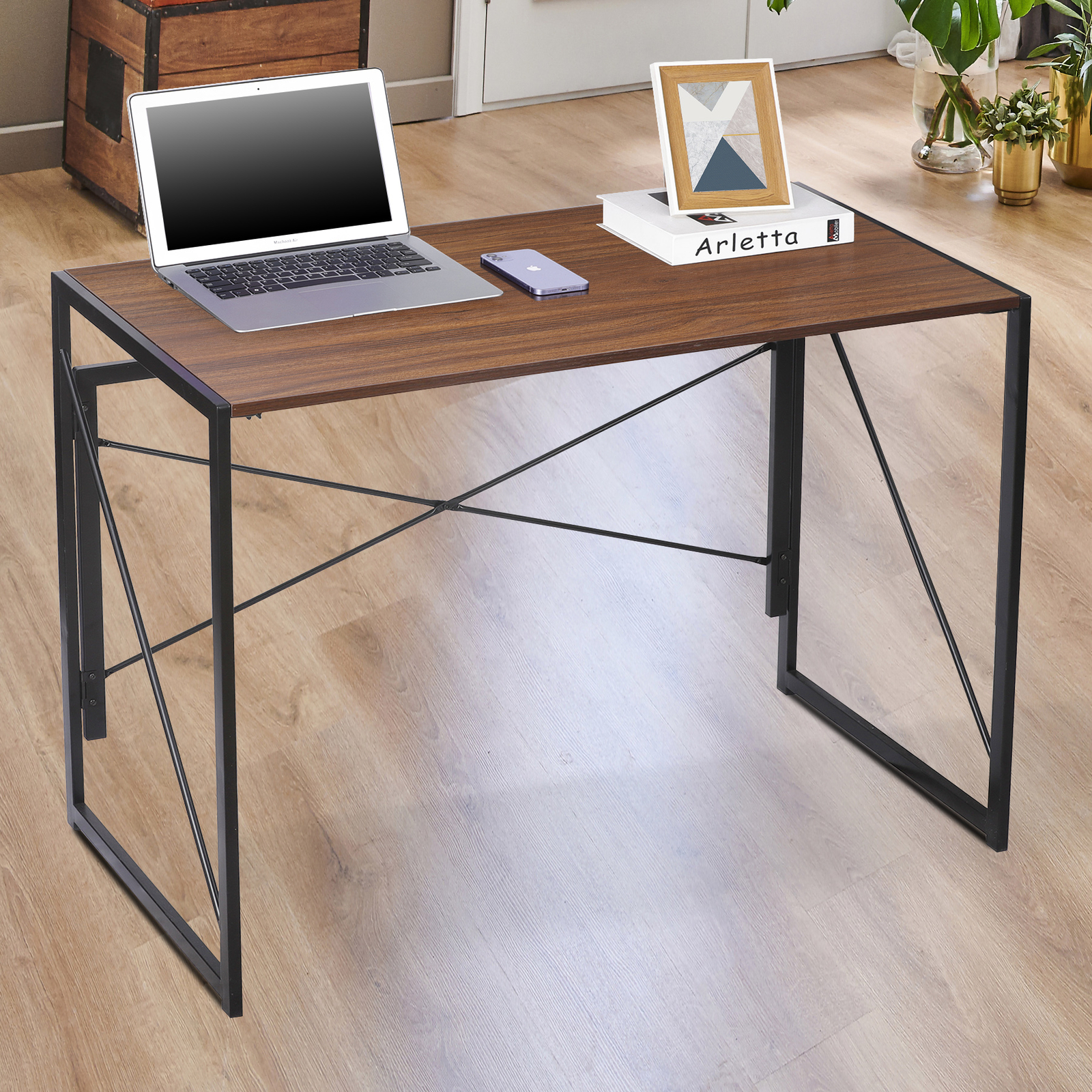 39″ Folding Computer Desk Writing Study Desk Laptop Table for Home Office Brown