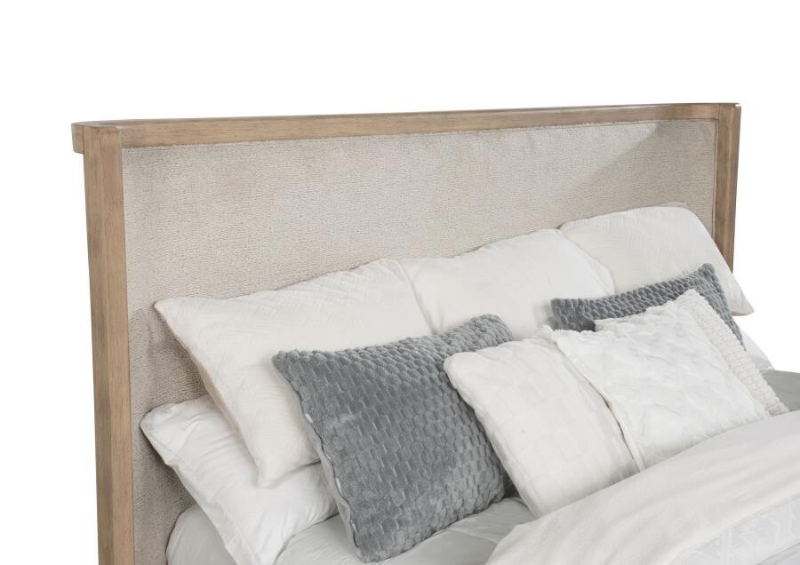 4 PC BEIGE OAK WOOD & CANE LOOK QUEEN BED NS DRESSER MIRROR FURNITURE SET