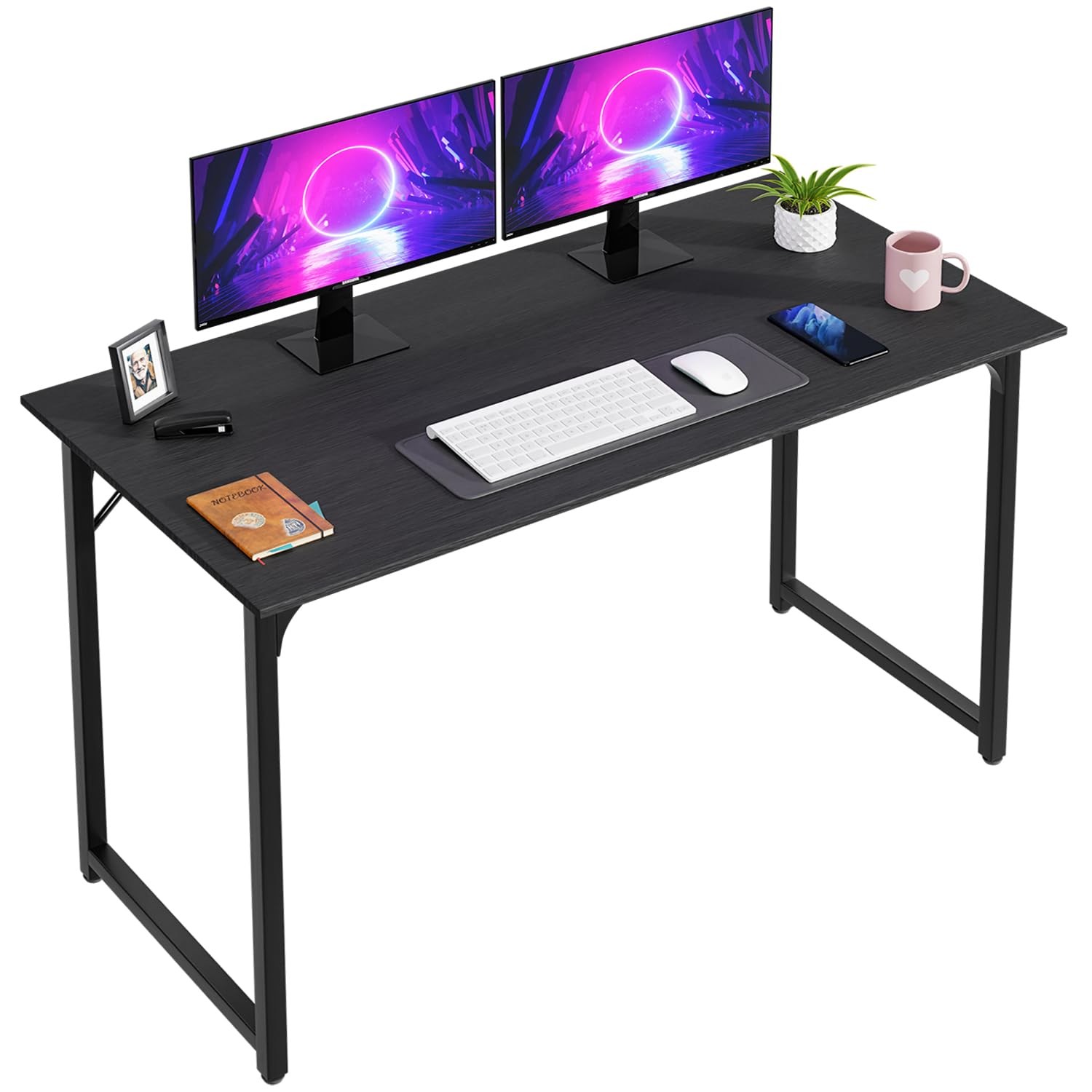 PayLessHere | 47 Inch Computer Desk | Black | Office Desk with Metal Frame, Adju