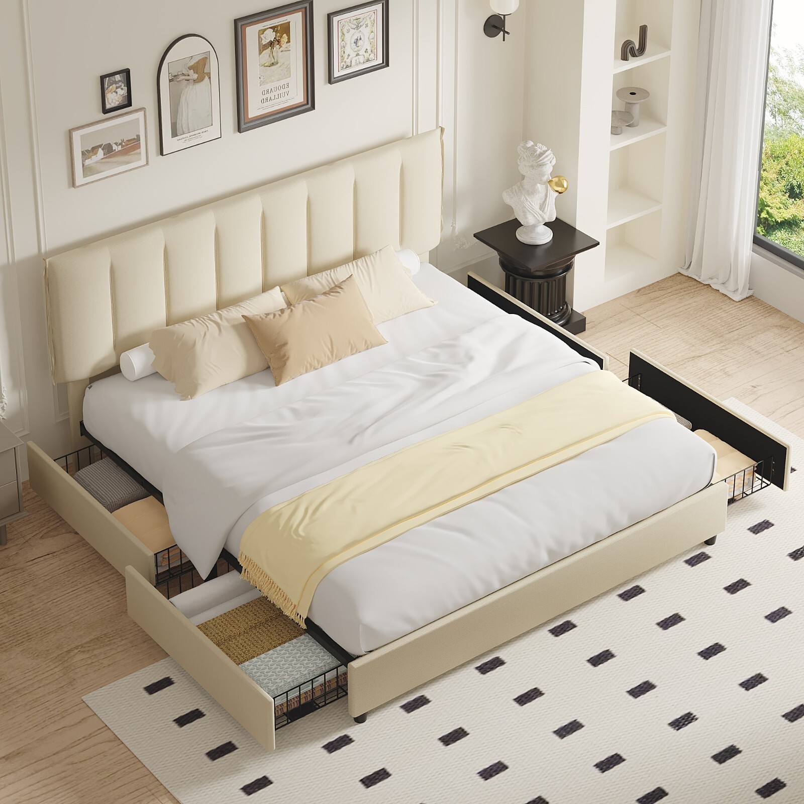 VECELO Twin Full Queen Bed Frame Platform with Upholstered Headboard Wooden Slat