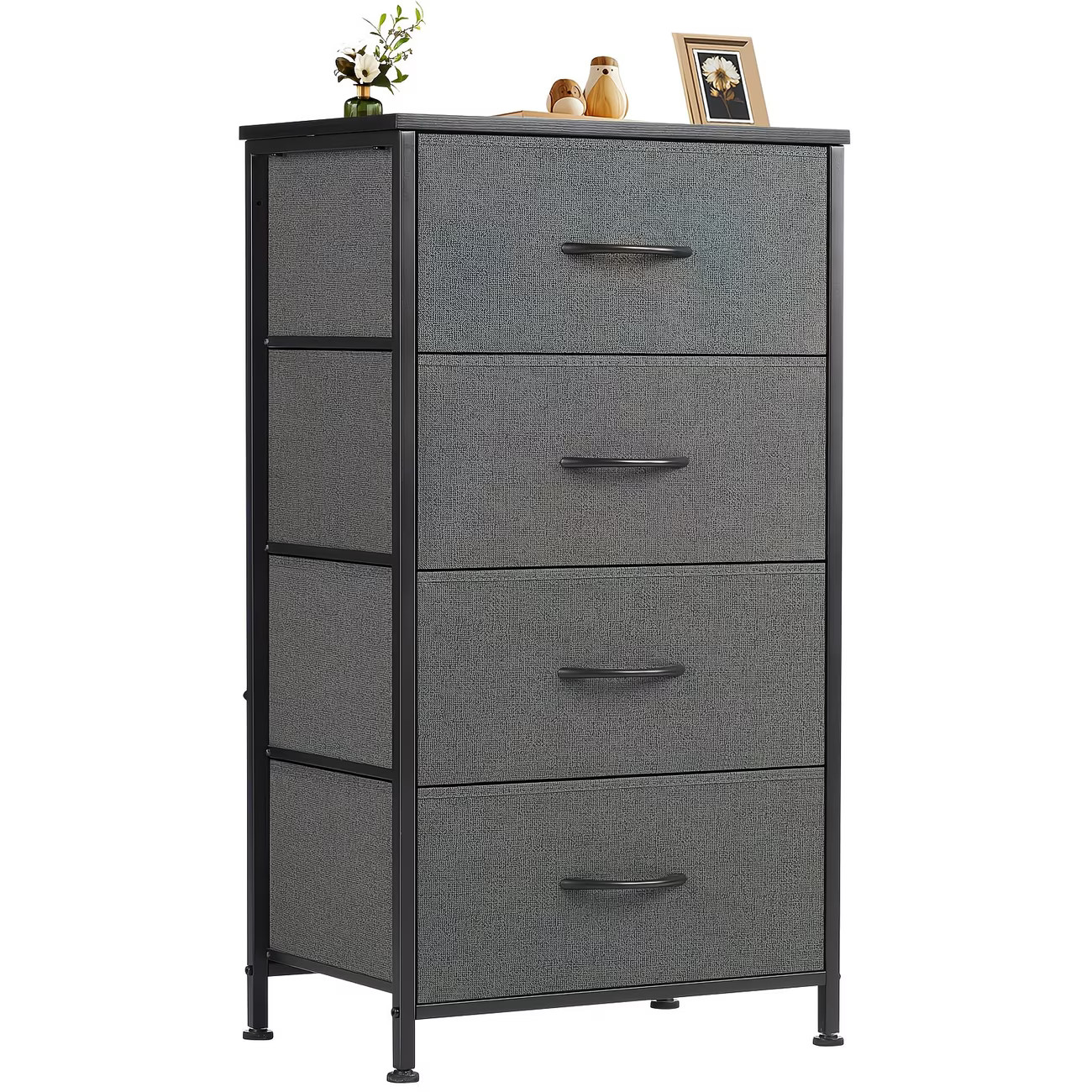 SMUG Slim-Fit Fabric Storage Dresser with 4 Drawers – Contemporary Metal Frame,