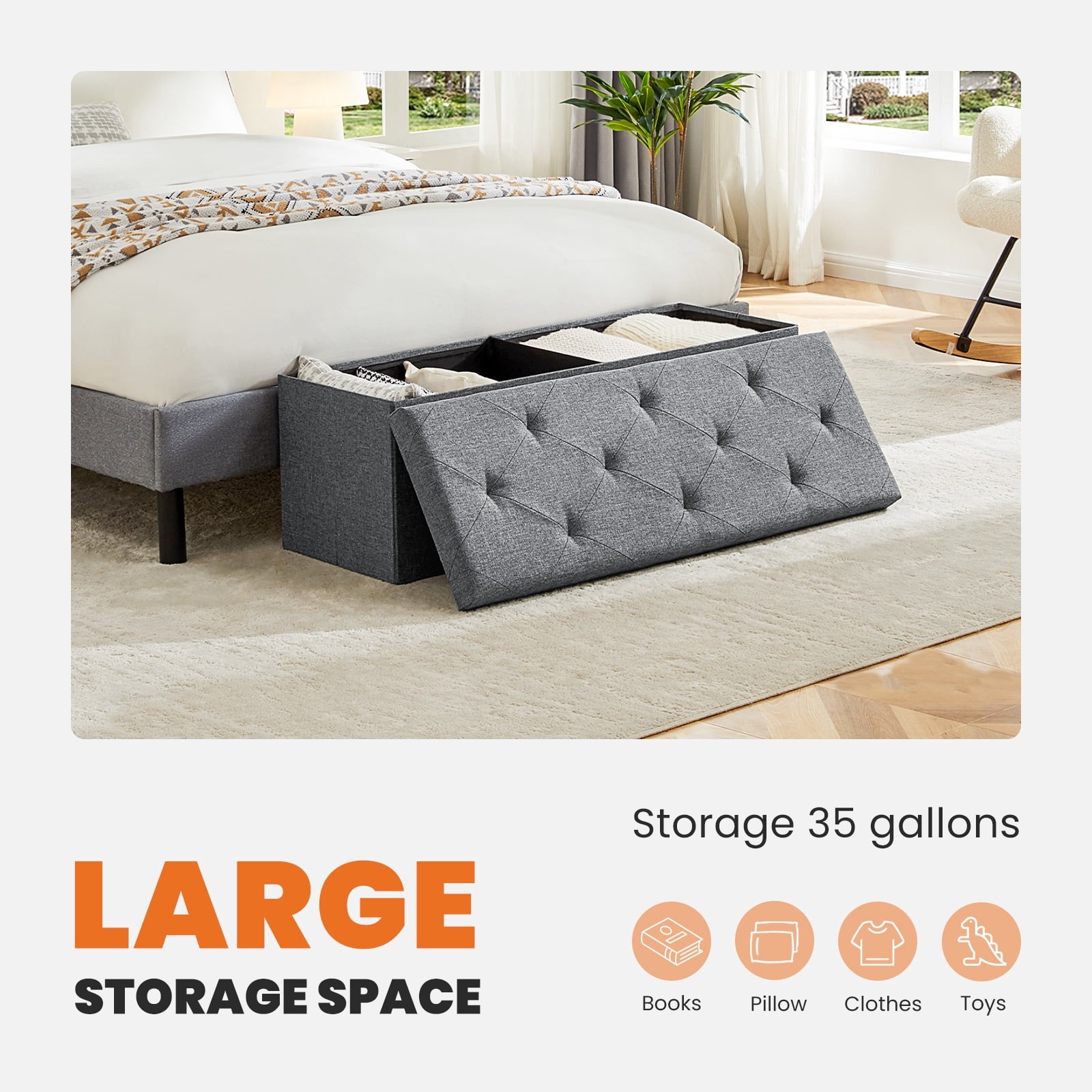 30 Inches Folding Storage Ottoman Bench Storage Chest Foot Rest Stool Bedroom
