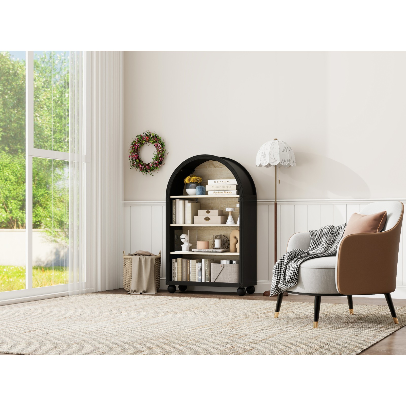 Arched 4-Tier MDF Storage Cabinet with Metal Frame, 70.5x30x116 cm