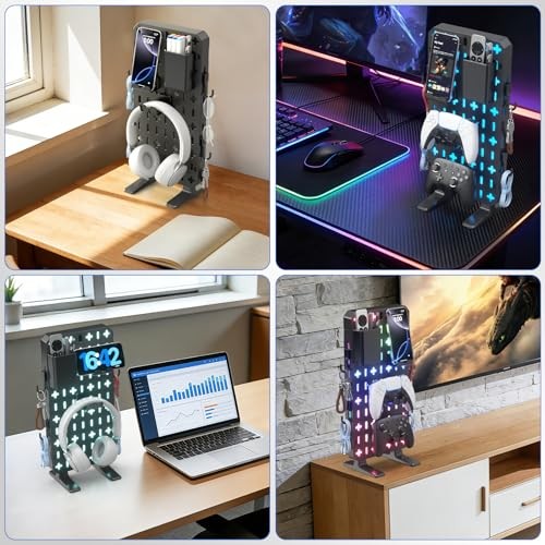 6 in 1 RGB Gaming Desk Accessories – No Drill Desk Organizer with Phone