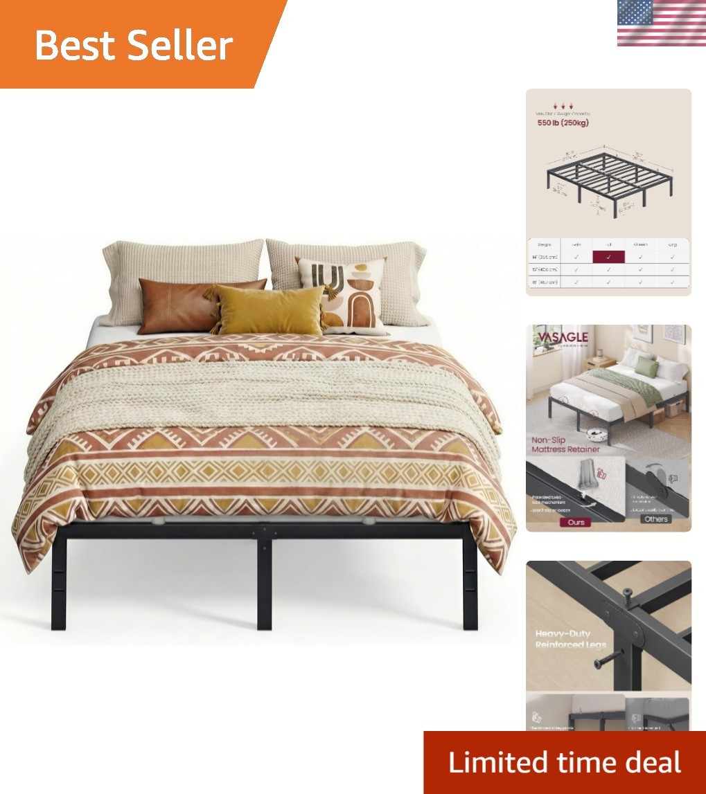 Full Metal Bed Frame 14 Inches Tall, 1100 lb Weight Capacity, No Box Spring N…