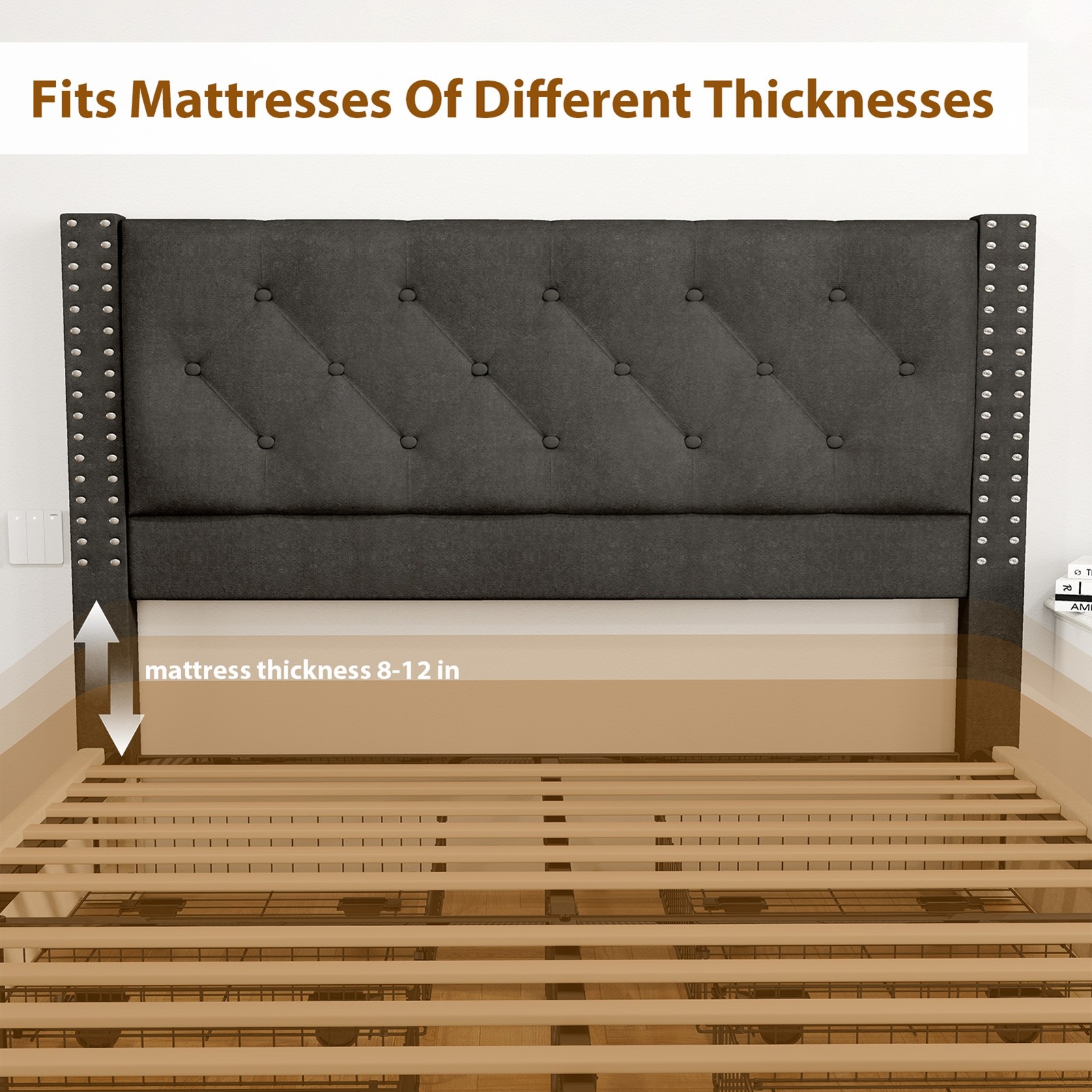 Full Size Bed Frame with Upholstered Velvet Headboard 4 Rolling Storage Drawers