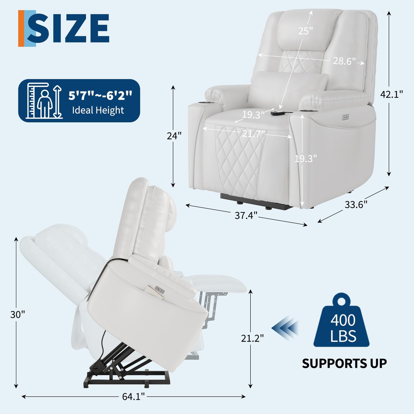 400 LBS PU Leather Sofa, Power Lift Recliner Chair W/ Storage Pockets & Remote