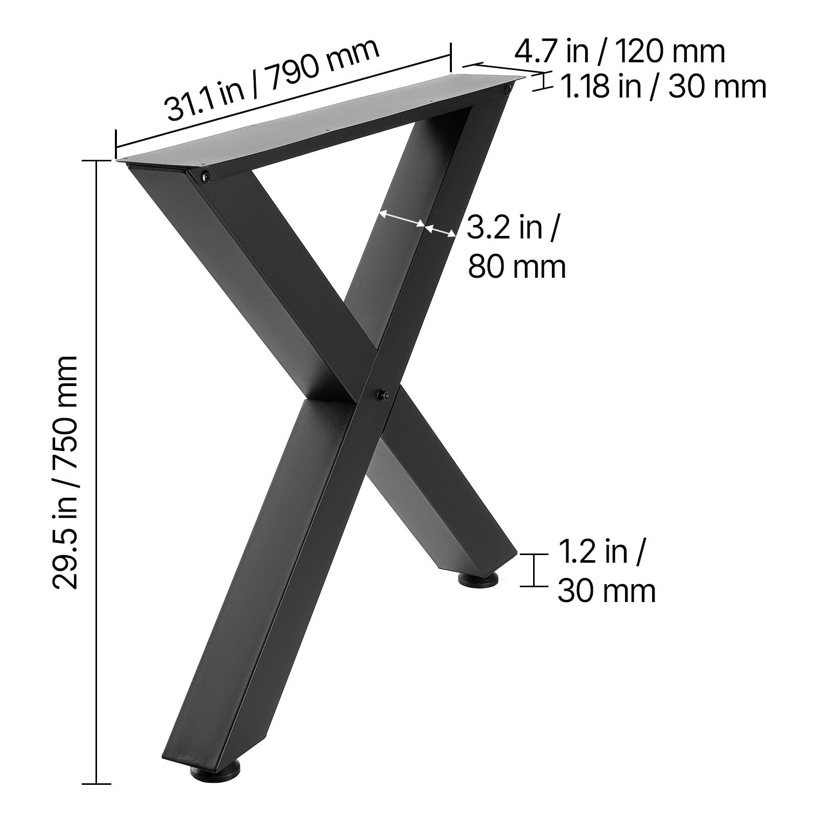 Uimoso Steel Table Legs 29.5×31.1 in X-Frame, 2204 lbs Capacity, Set of 2, Black