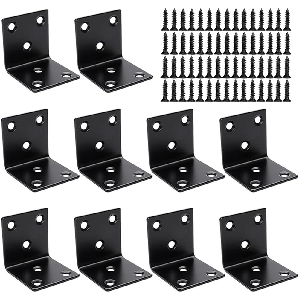 10 PCS 2x2x2 Inch Black L Shaped Corner Brackets, Stainless Steel, 90 Degree