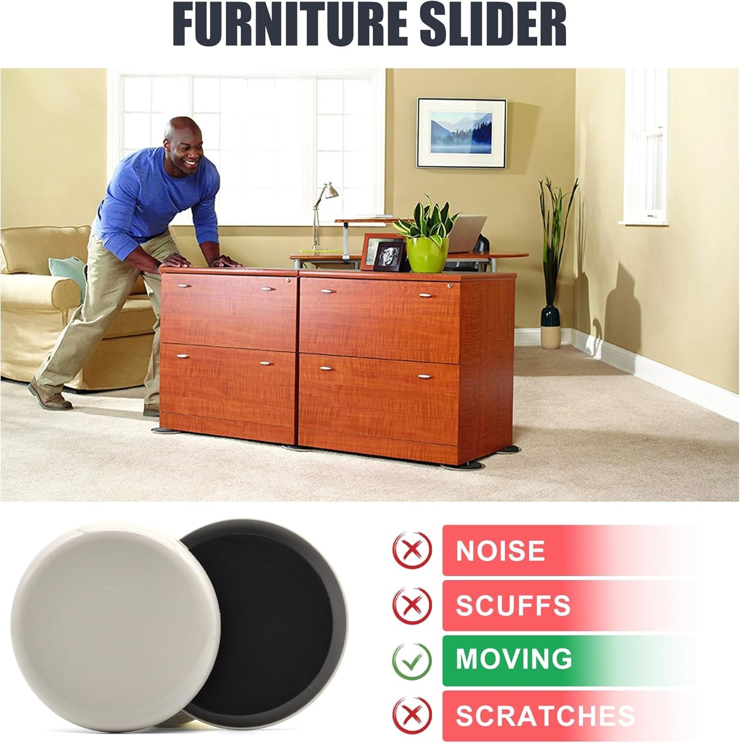 Furniture Sliders Pads, 1 or 8 Pcs, 3 1/2” round Glides for Hardwood Floors New