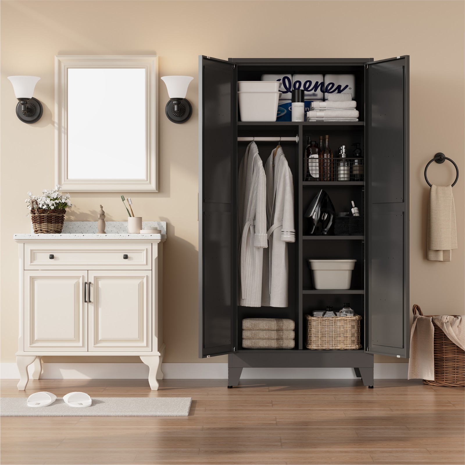 Metal armoire Wardrobe Closet with Hanging Rod,71” Metal Wardrobe Cabinet