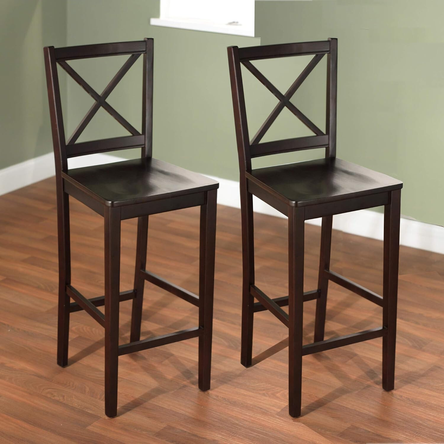 Set of 2 30″ Virginia Cross Back BAR STOOLS Espresso