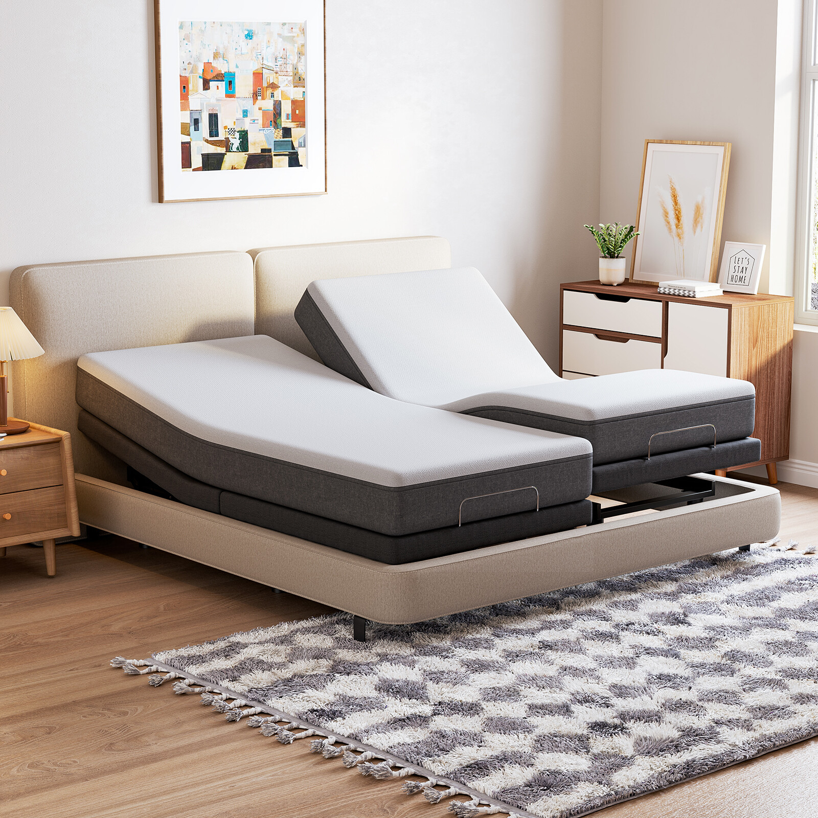 Split King Adjustable Electric Bed Frame Base Wireless Remote Anti-Snore Quiet