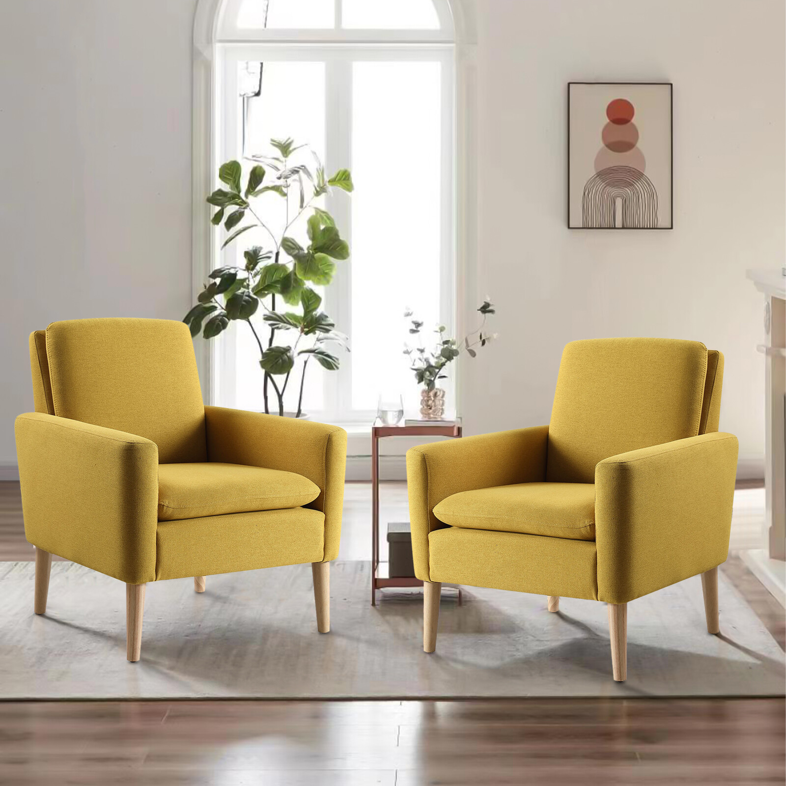 Yellow Arm Chair Modern Accent Single Sofa Fabric Upholstered Living Room Sofa