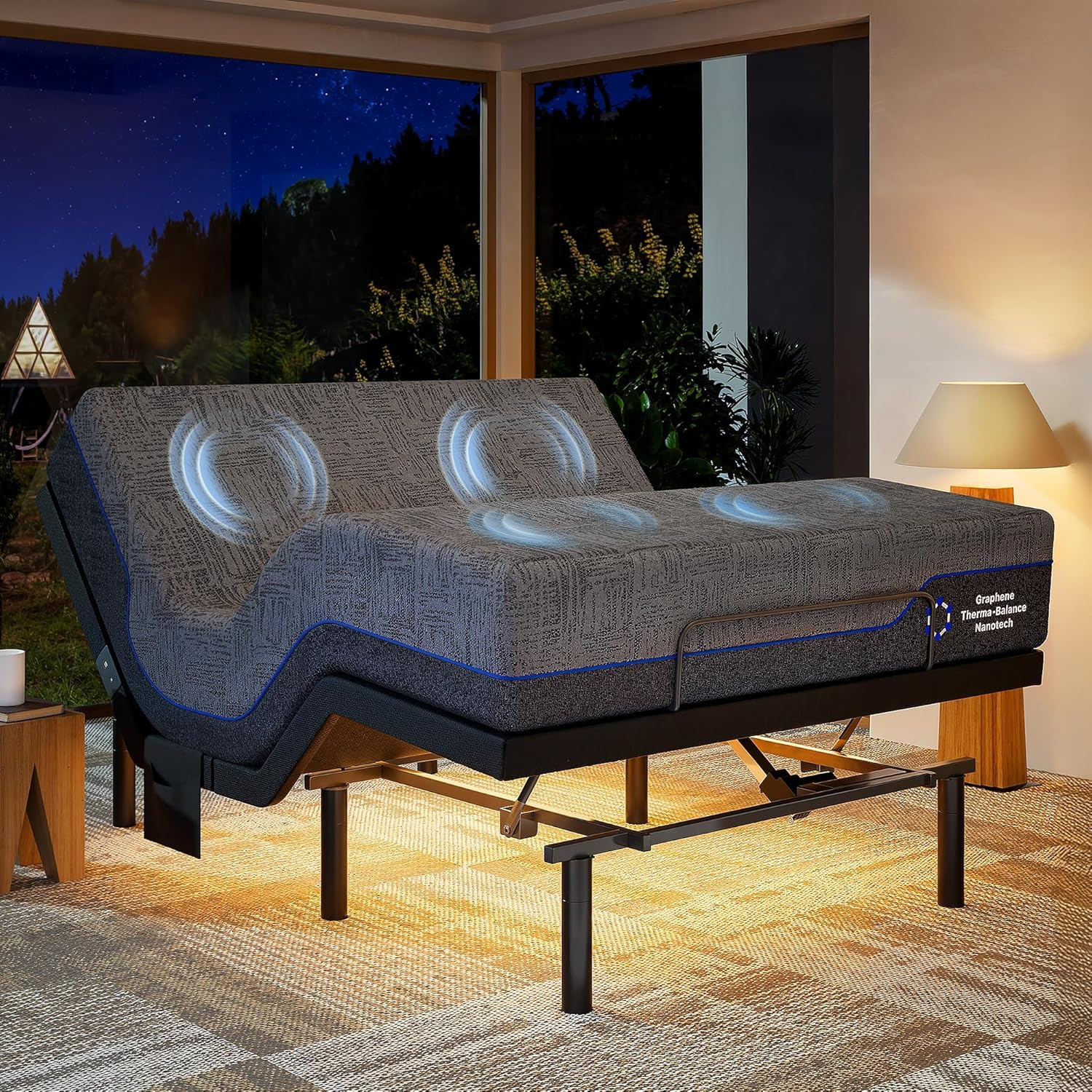 NS1 Queen Adjustable Bed Base with Massage- Smart Dual Motor Bed Frame with Wire