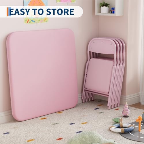 GAOMON 3 Piece Set Folding Table and Chairs Set, Boys 3 Piece Set(square) Pink