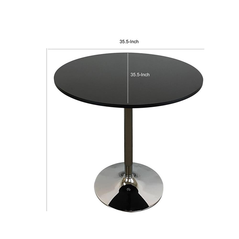 Pemberly Row 36″ Round Dining Table with Smooth Black Top & Stainless Steel Base