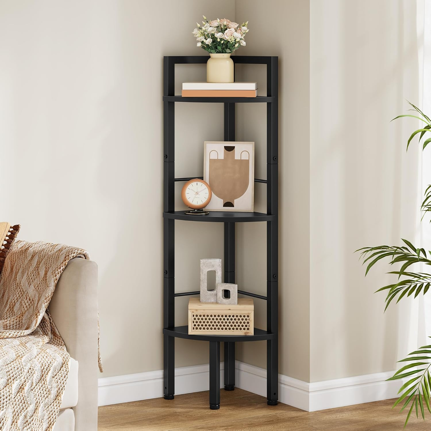 3-Tier Small Corner Shelf Stand – 39.5″ Tall Industrial Corner Display Shelf