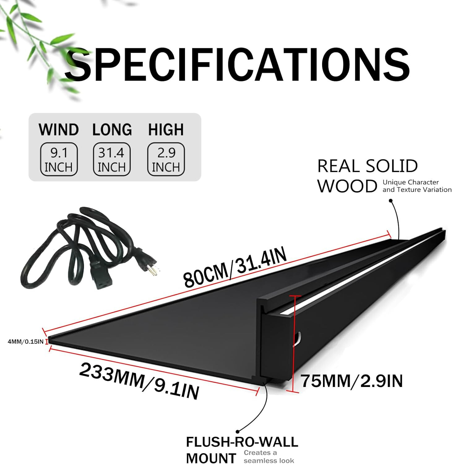 Floating Display Shelf w/ LED Light and Transformer, Black Metal Shelf