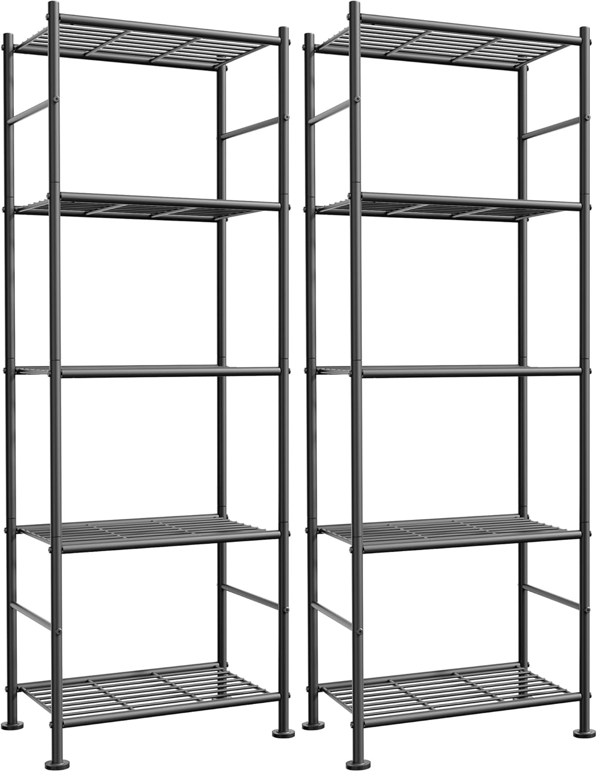 Storage Shelves – Set of 2, 5-Tier Metal Shelf Organizer, Space-Saving Garage Sh