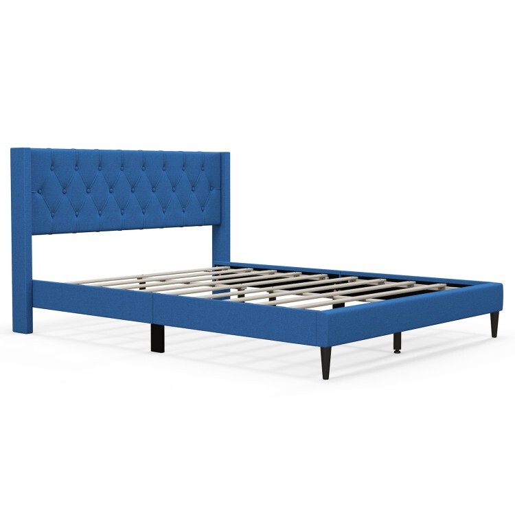 81″ Queen Size Platform Bed Frame & Button Tufted Upholstered Wingback Headboard