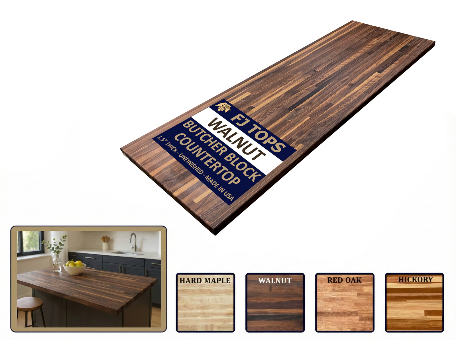 Butcher Block Countertop – 1.5″ Thick – Custom Sizes Available