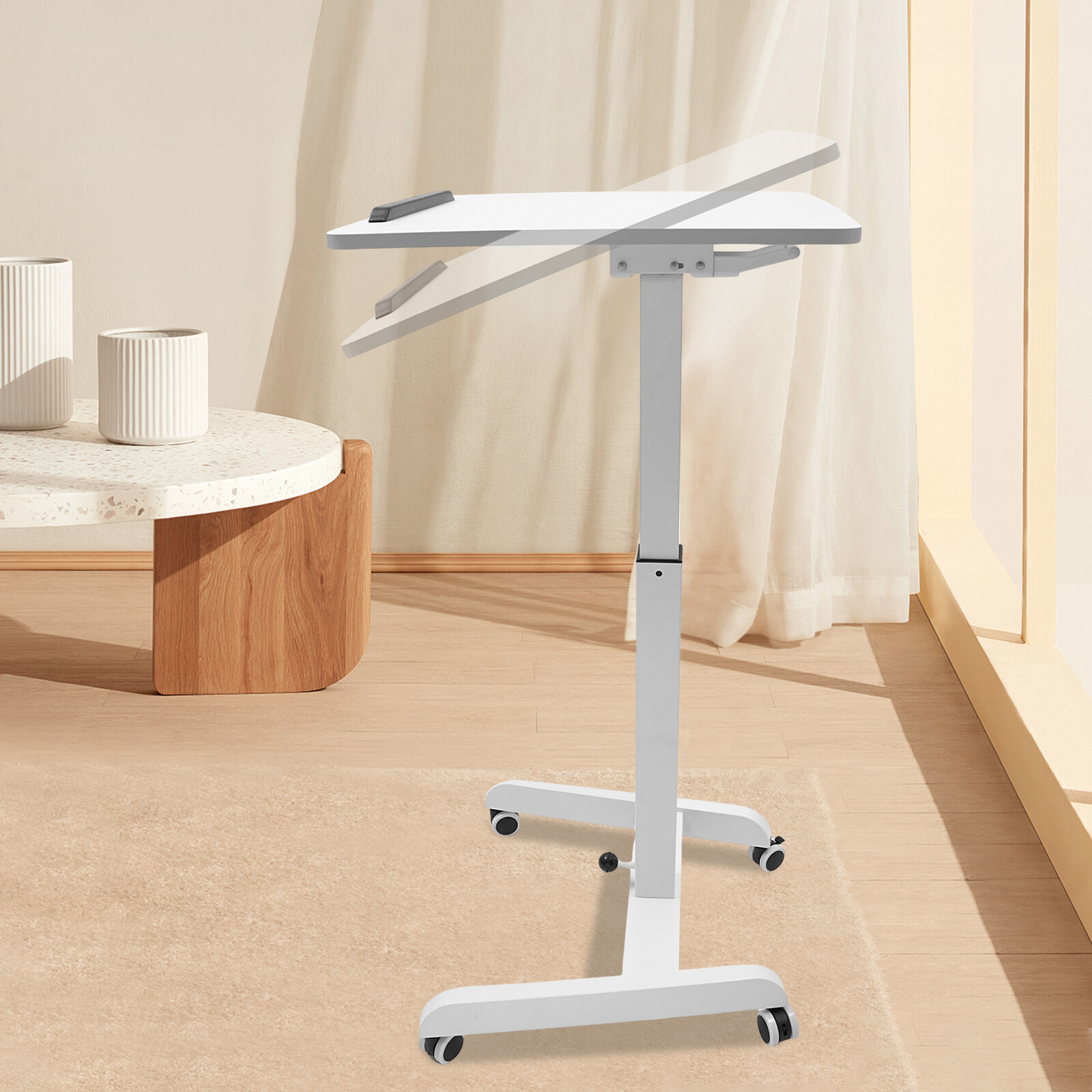 Adjustable Height Standing Desk Rolling Laptop Cart Mobile Podium Tilt w/ Wheels