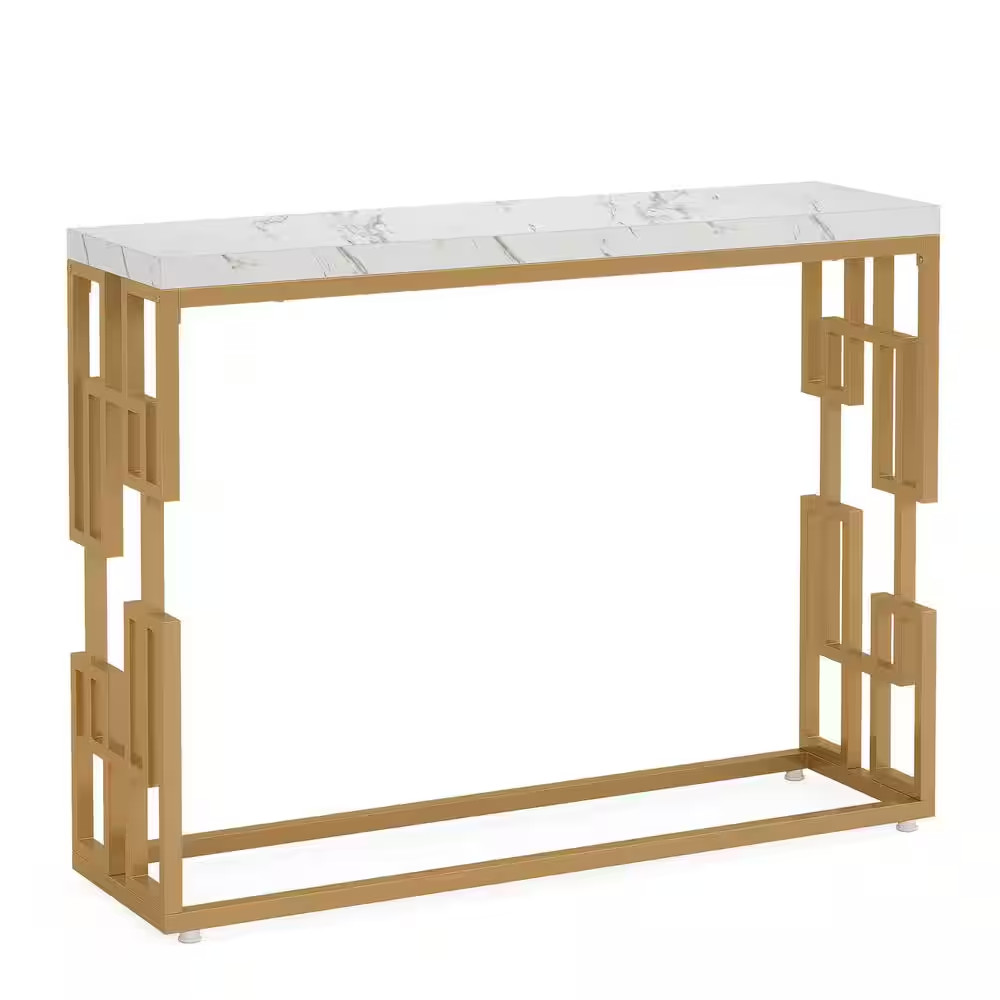 Turrella 42.5 In. White Gold Rectangle Wood Console Table, Living Room