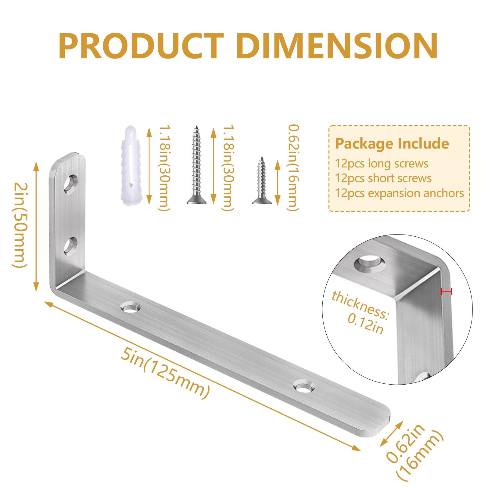 L Bracket, 5″×2″(125×50mm) Heavy Duty Stainless Steel Corner Bracket for Wood…