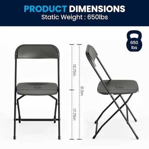 Stackable Plastic Folding Chairs for Parties & Weddings, 650 lb Capacity, Set of
