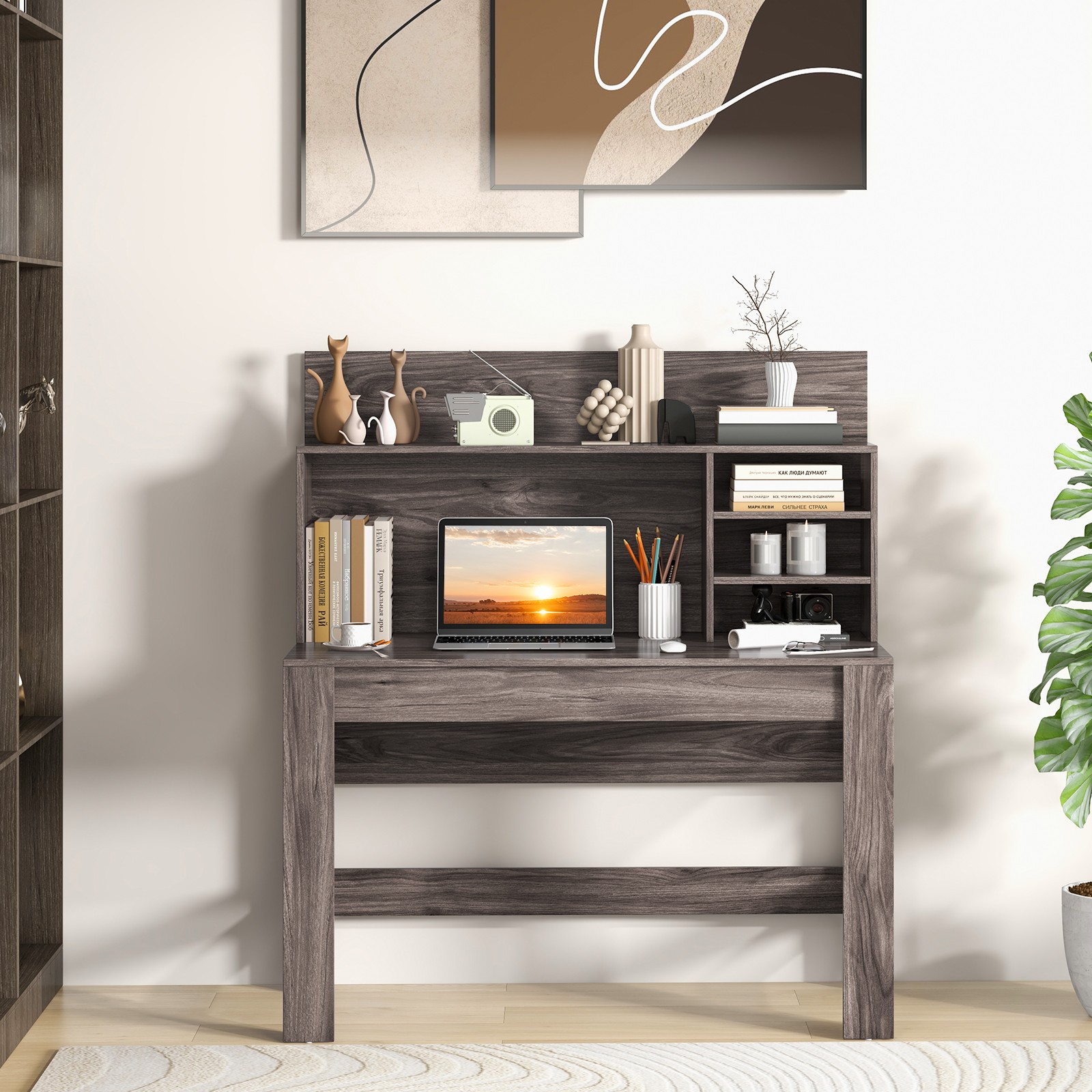 Topbuy 48” Computer Desk with Bookshelf Home Office Writing Desk with