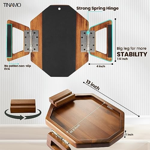 Octagonal Sofa Arm Tray, Couch Armrest Table with Octagon Phone Holder Acacia