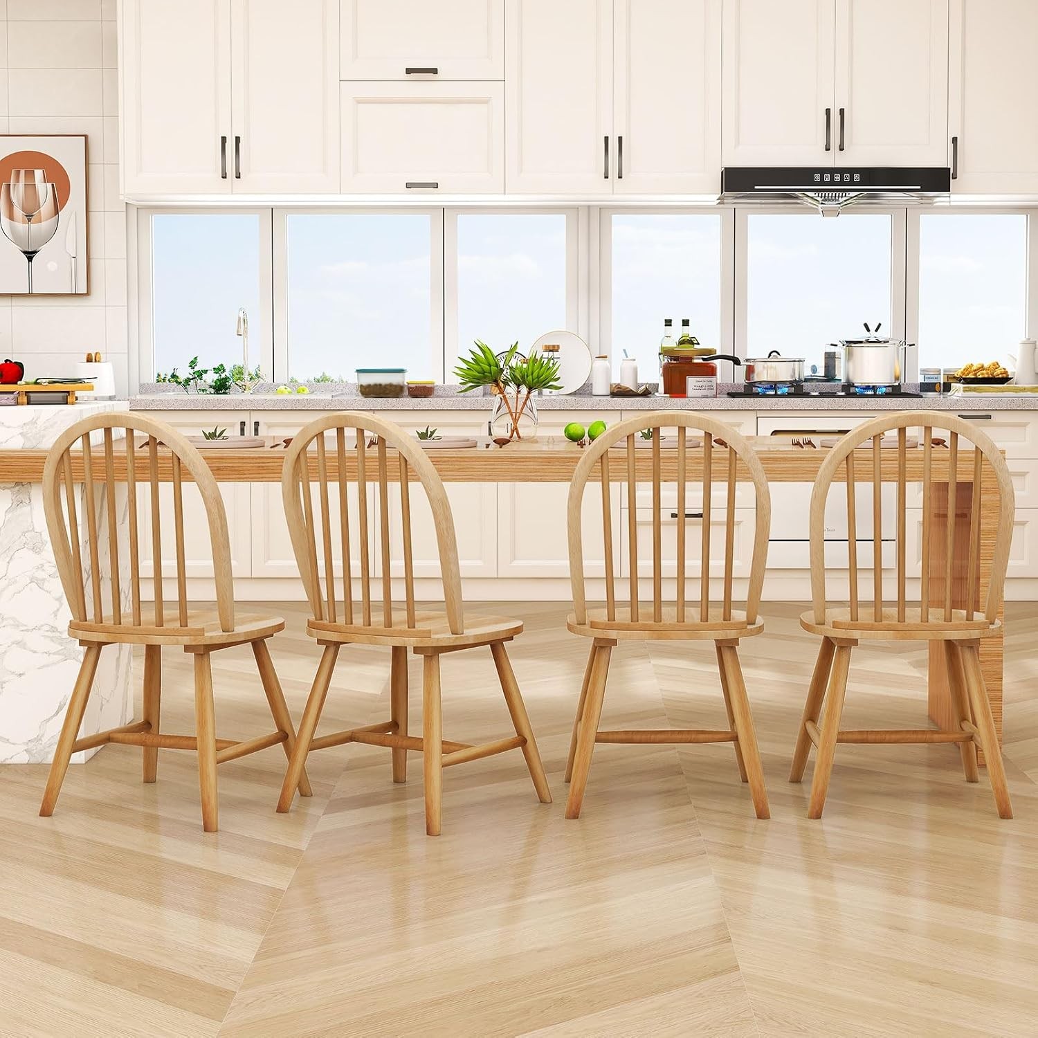 18″ Oak Dining Chairs Set of 2, Wood Windsor Chair with Spindle Back for Country