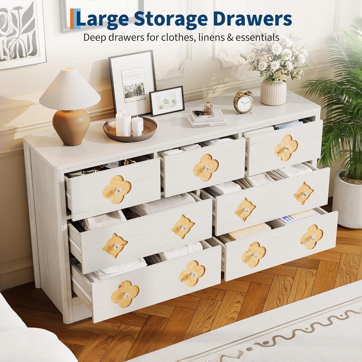 GRAVEE 7 Drawer Dresser 53.9 Inch Wide Boho Wooden Chest of Drawers Bedroom