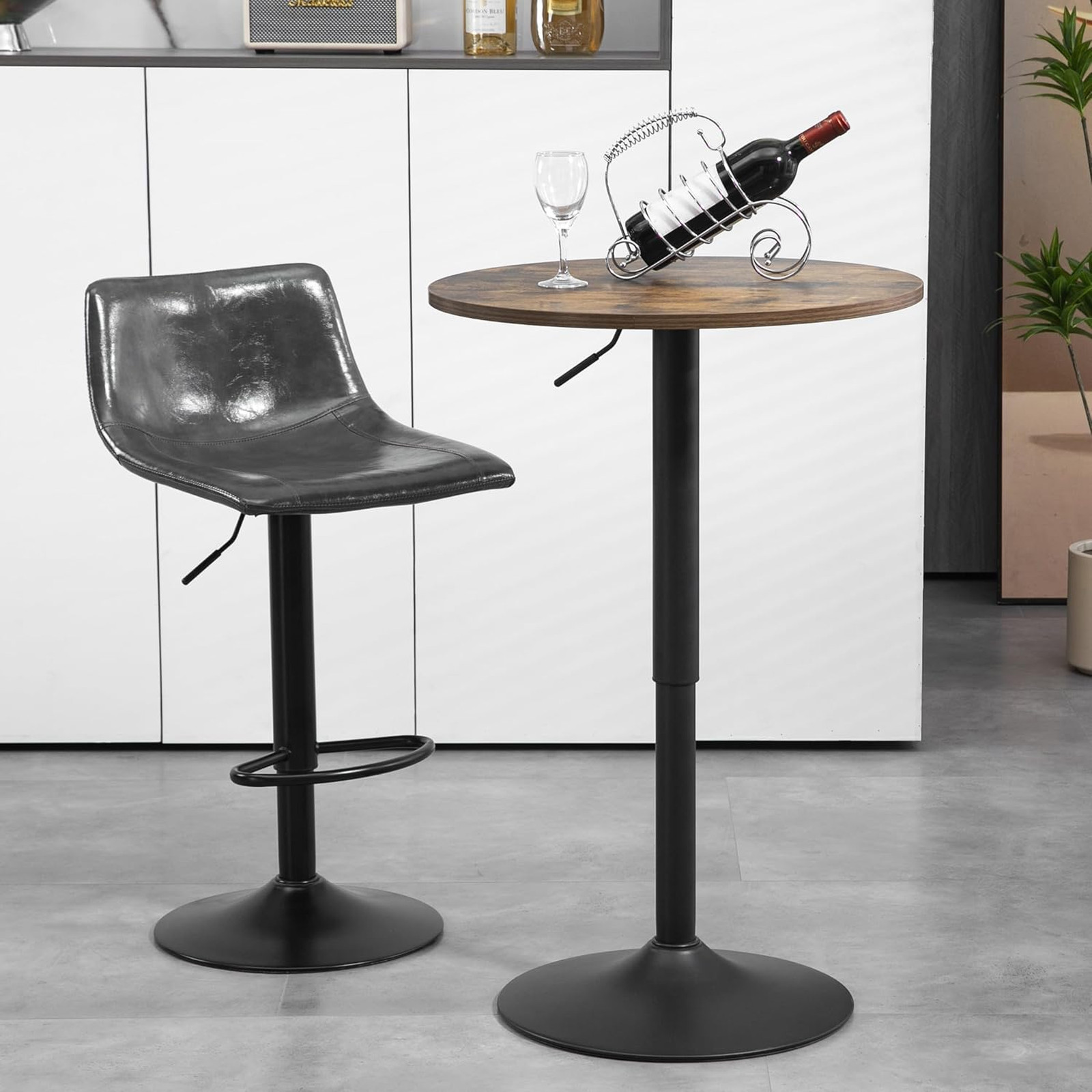 23.6 Inch Round Cocktail Bar Table with Metal Base Adjustable Height 27.9 to