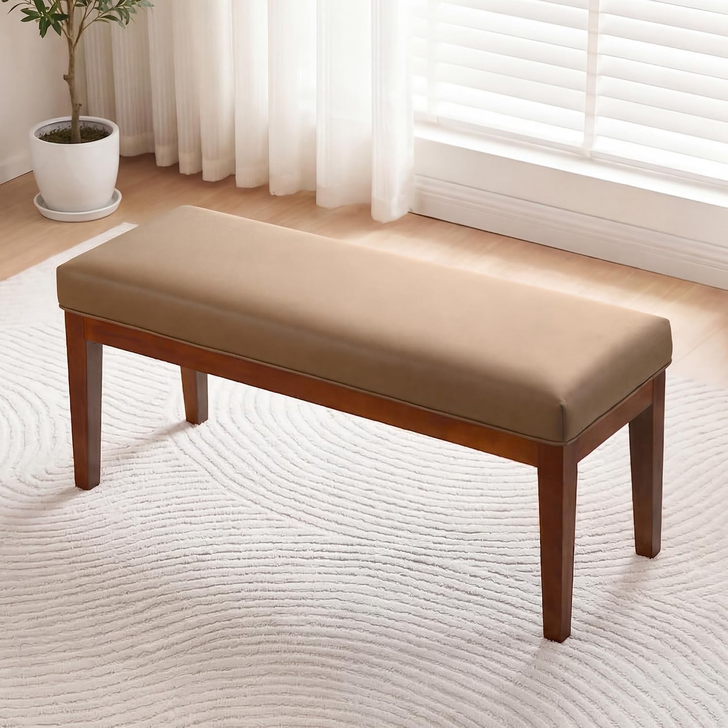 43.5″ Upholstered Bedroom Bench Linen Entryway Bench W/ Solid Wood Legs End of